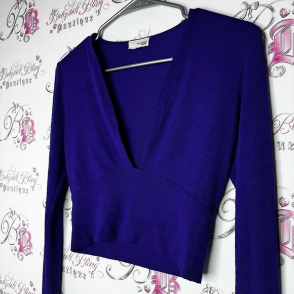 Wilfred free long sleeve royal blue stretchy Elegant Blue V-Neck Women's Top - Picture 3 of 6